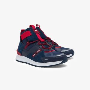 Lacoste Mens Run Breaker Textile and Leather Sneakers - Navy‎ Blue & Rouge/9.5